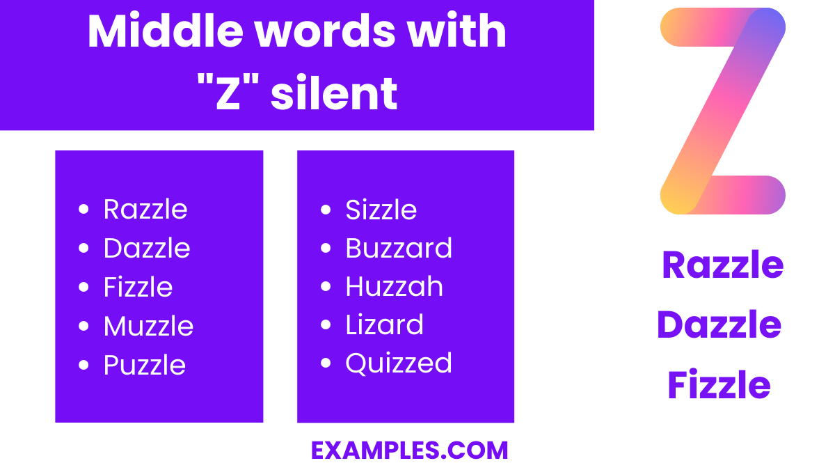 middle words with z silent