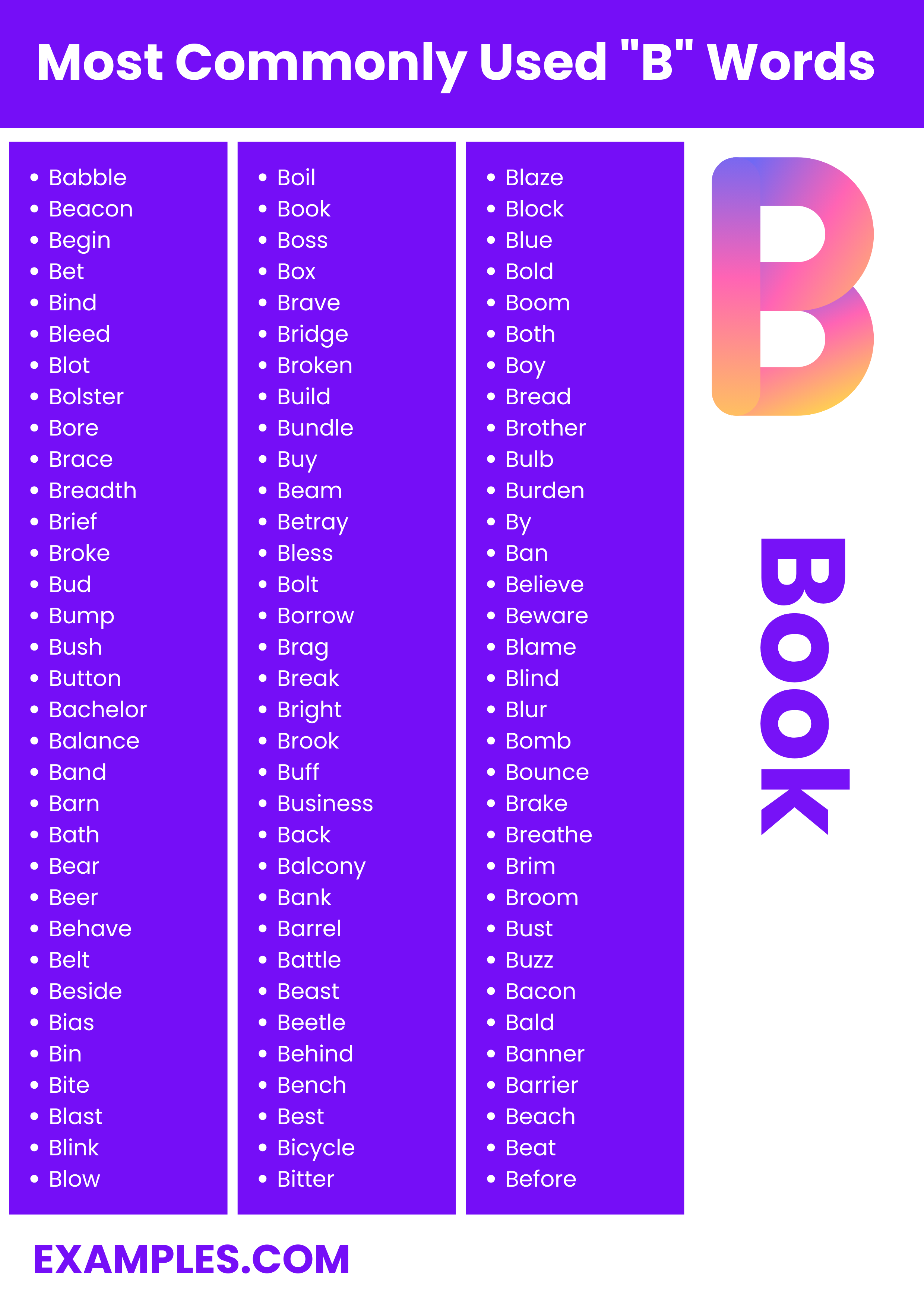 450 B Words List Meaning PDF Examples