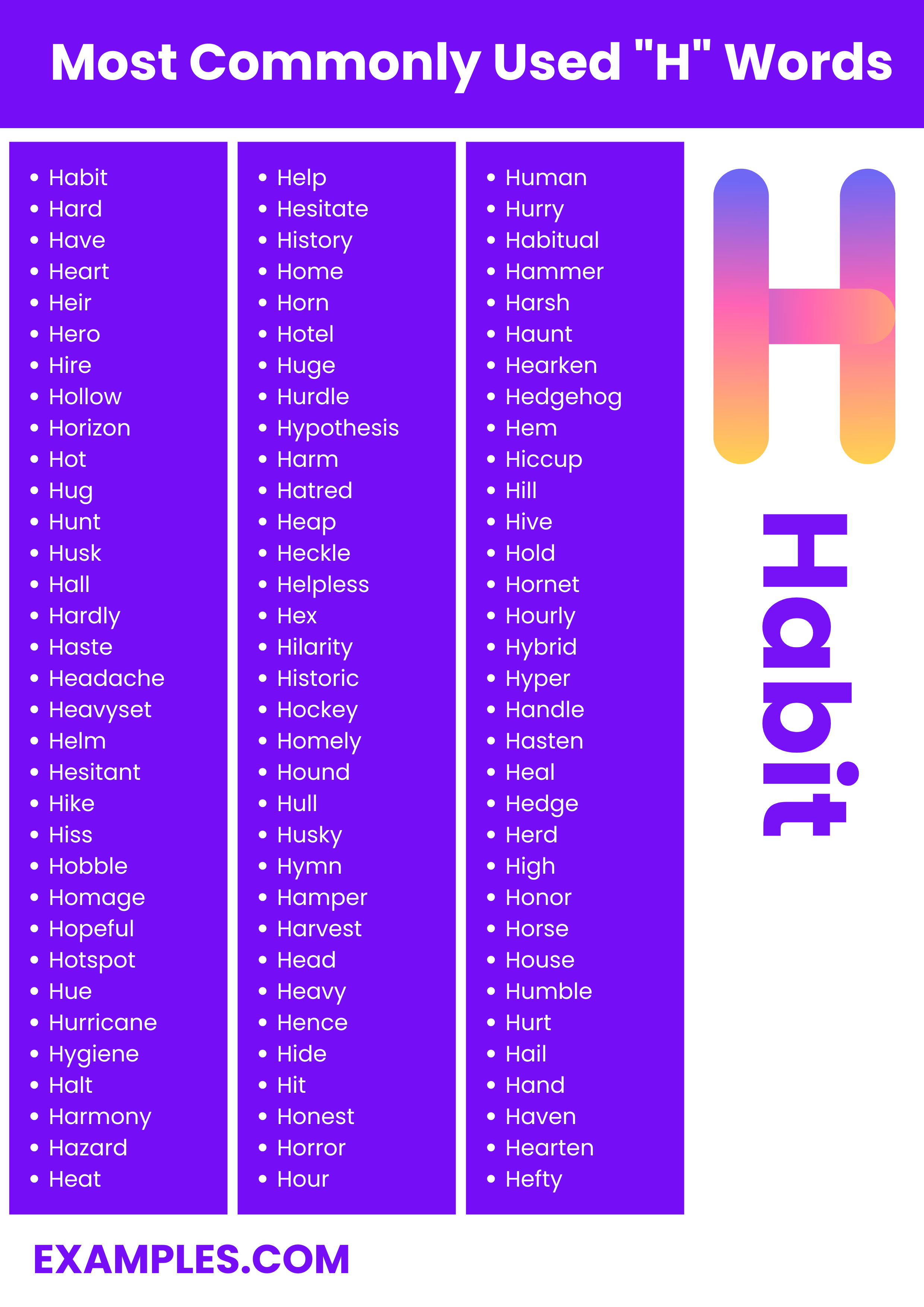 most commonly used h words