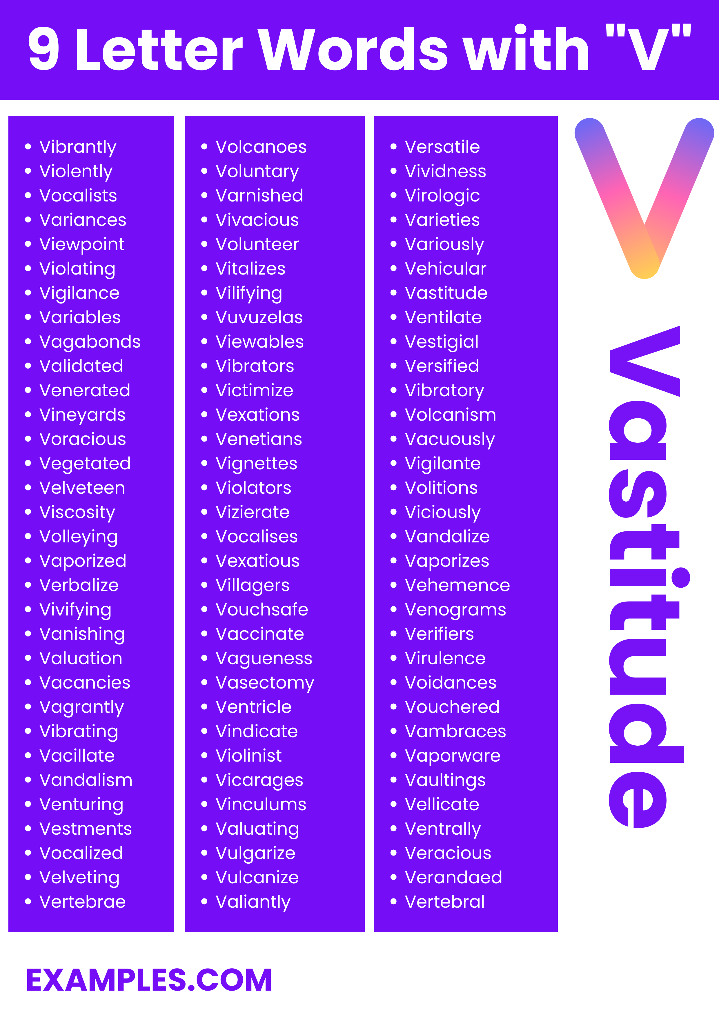 most commonly used 9 letter word with v 1