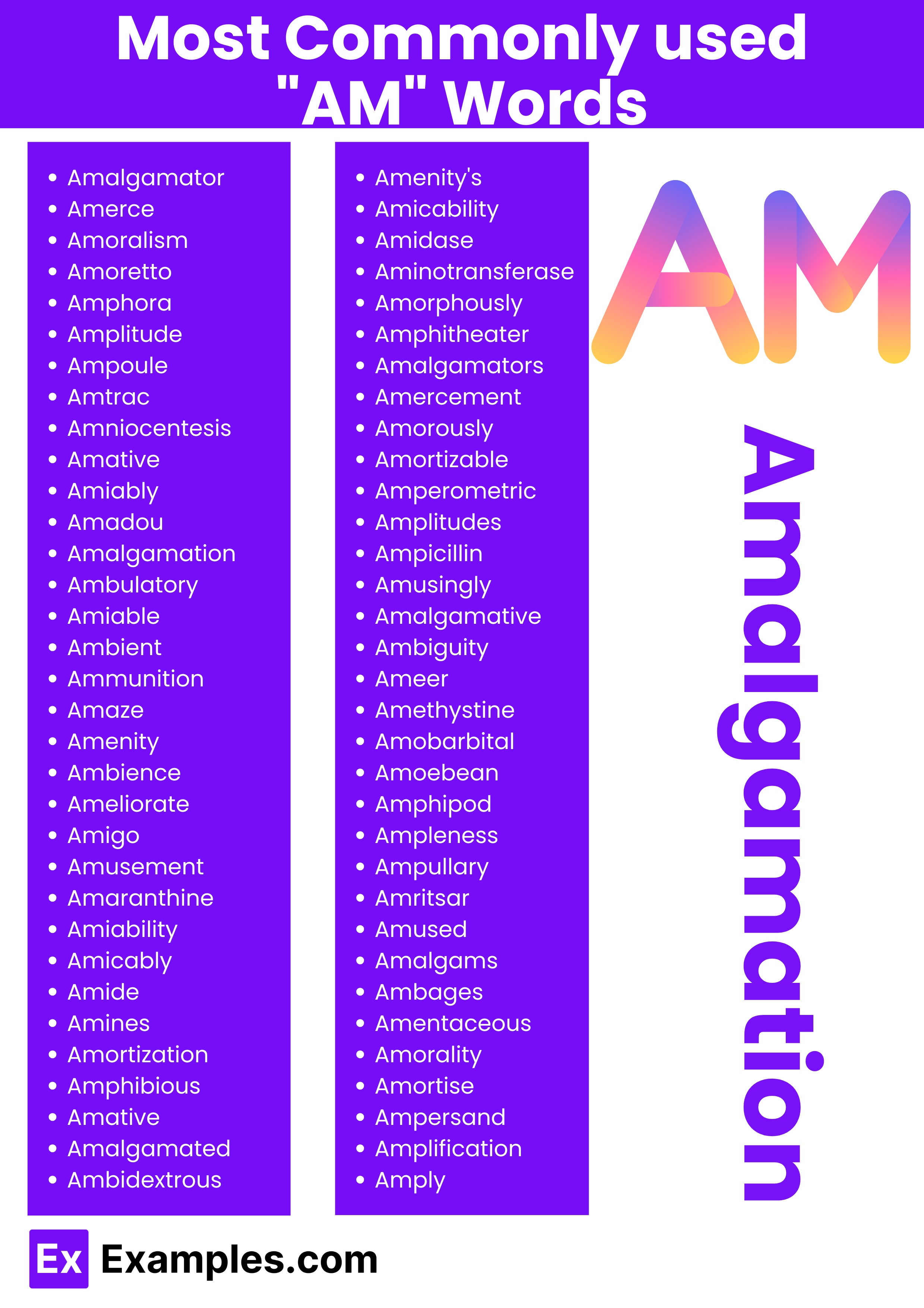 most commonly used am words