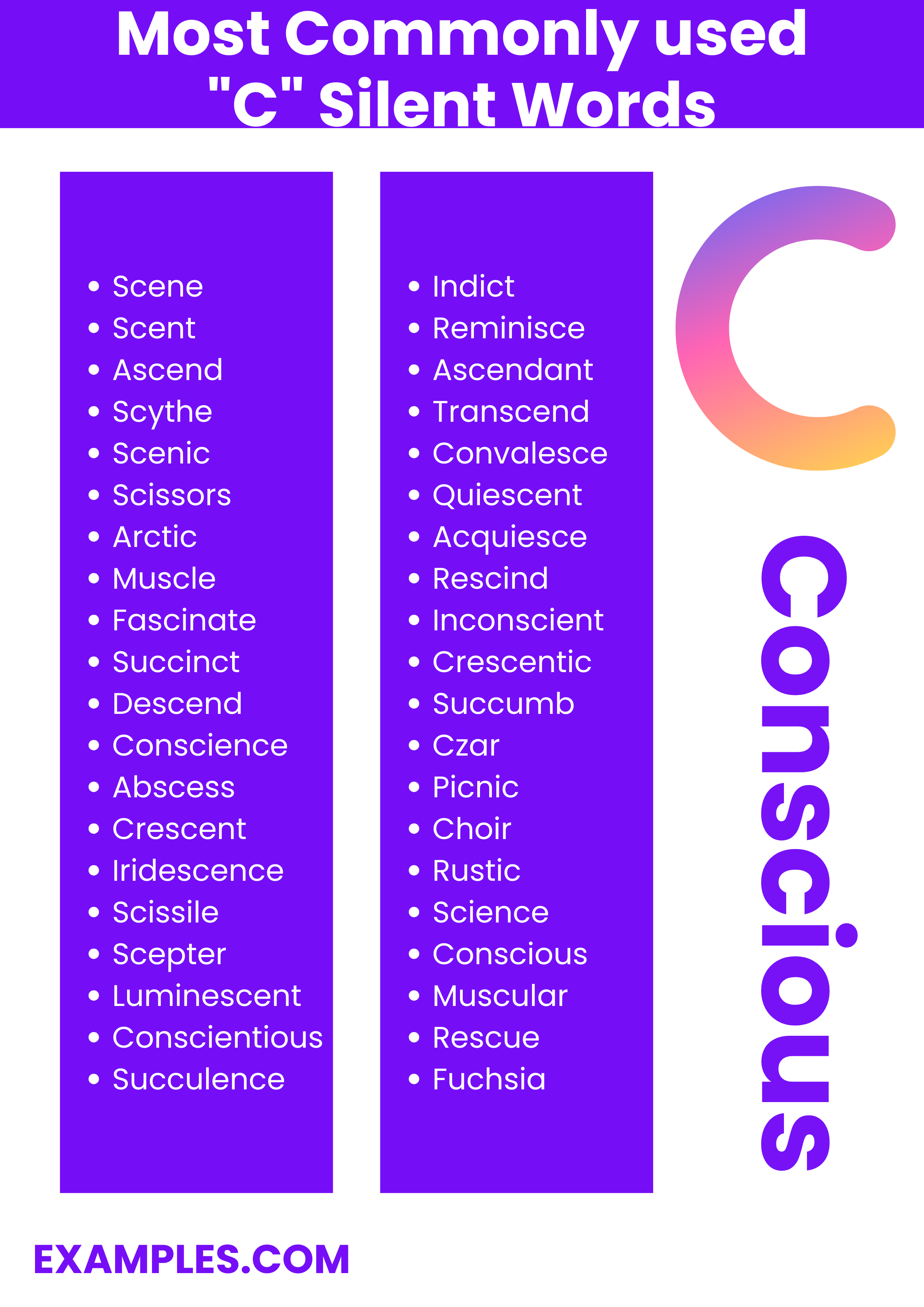 most commonly used c silent words