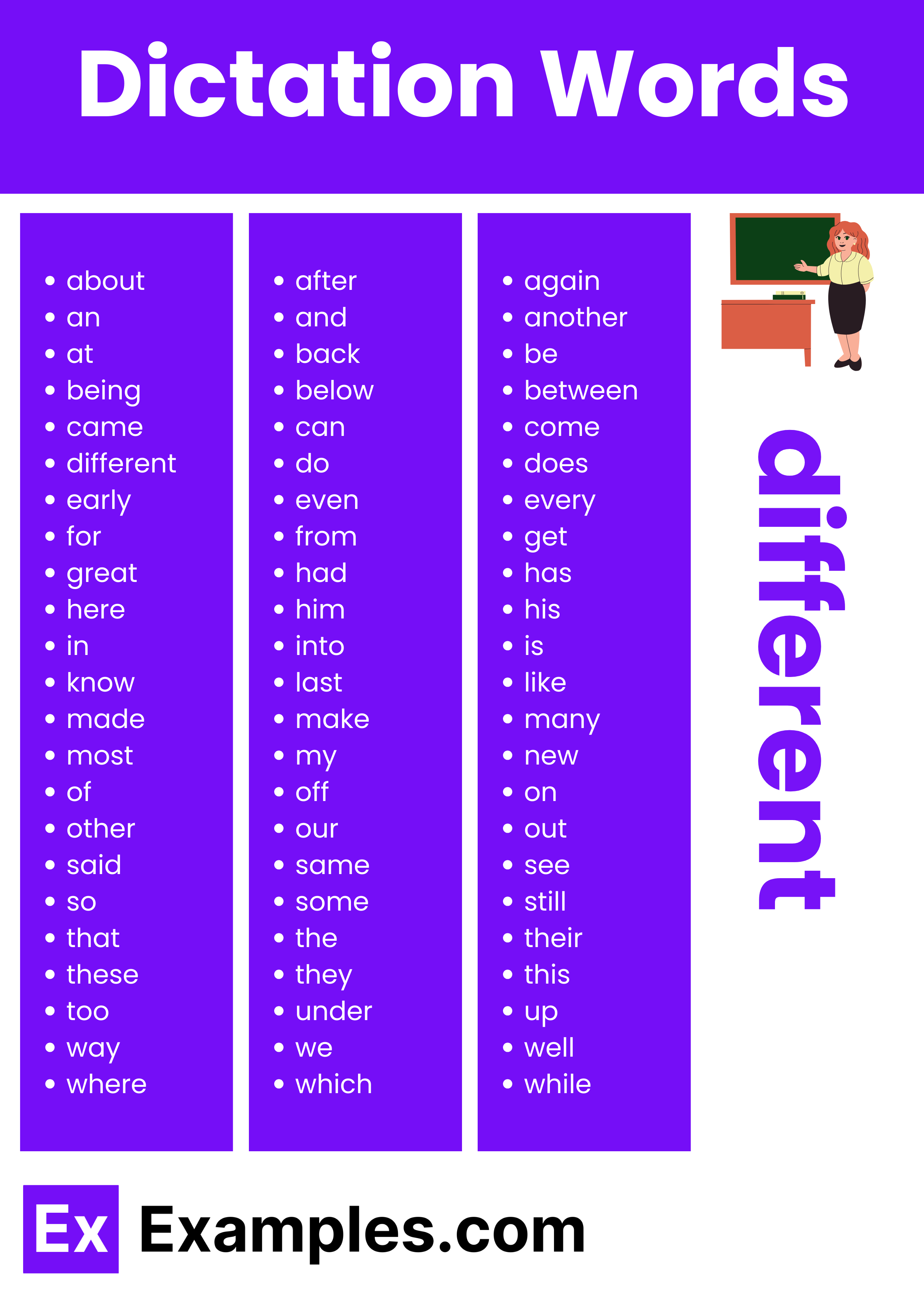Dictation Words 450 List Meaning PDF