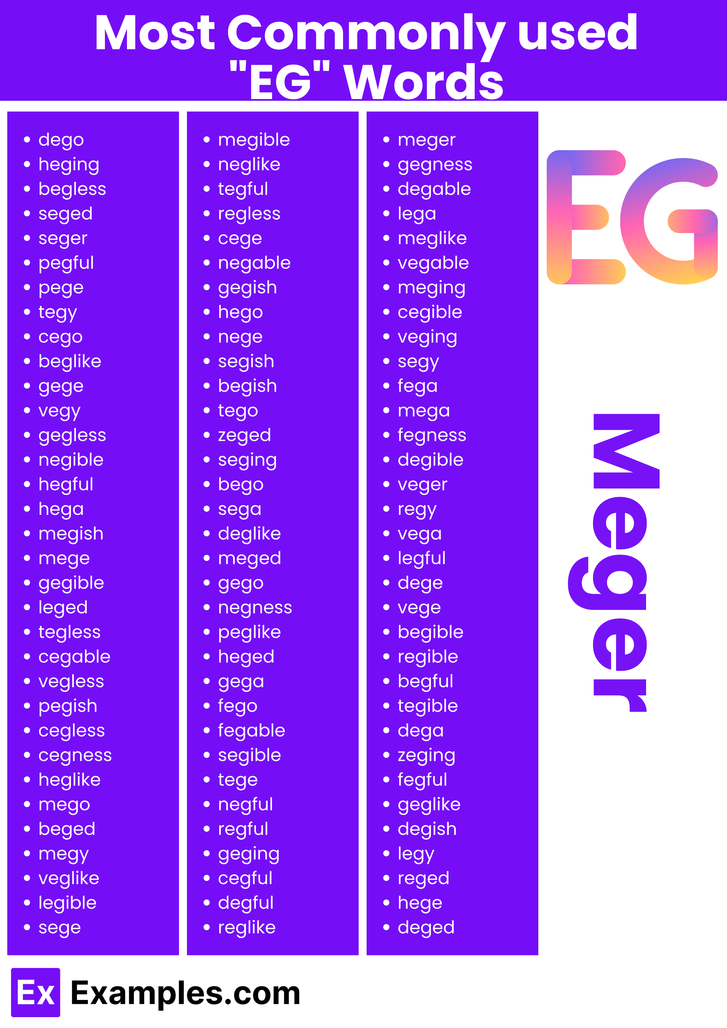 most commonly used eg words
