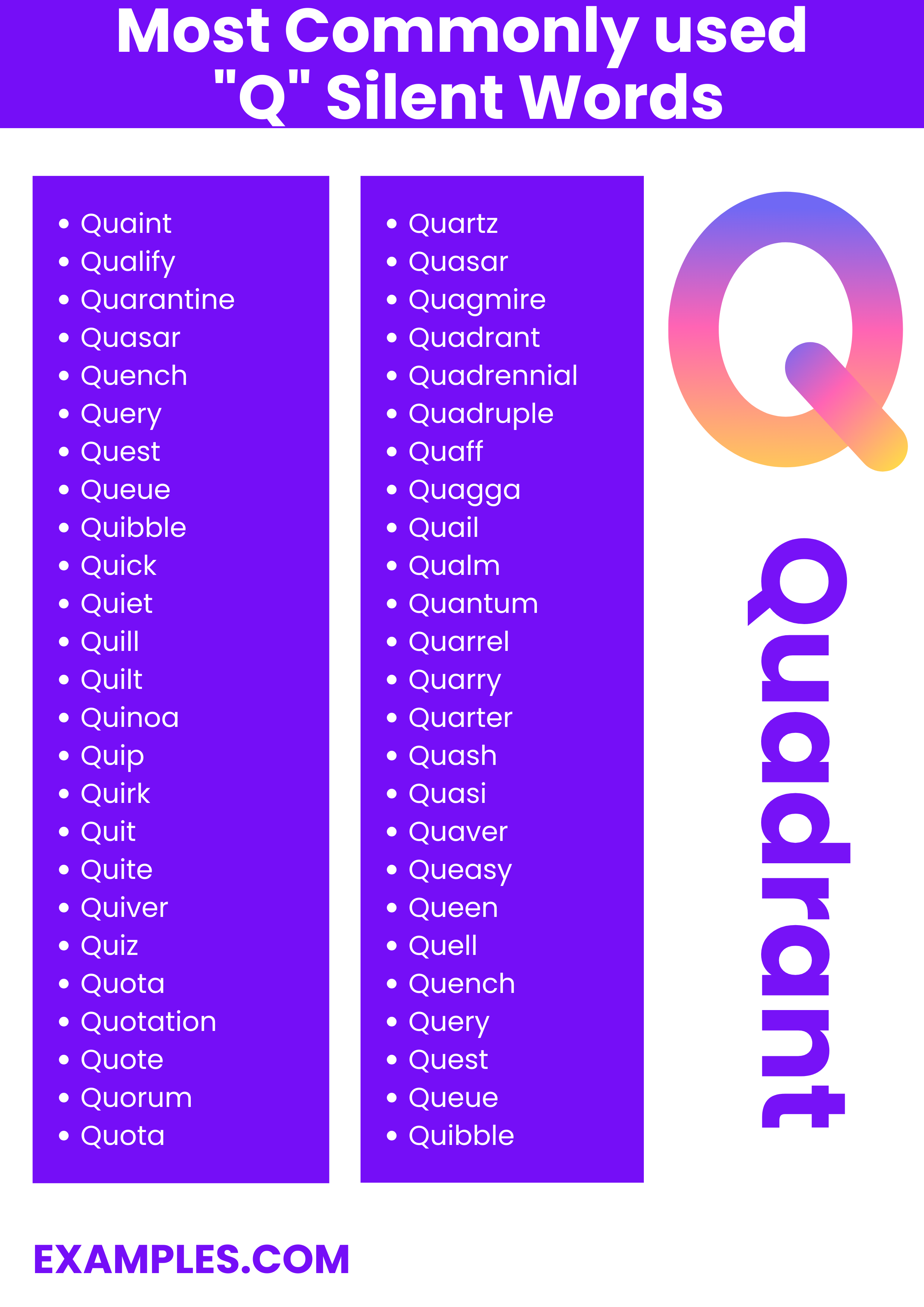 most commonly used q silent words