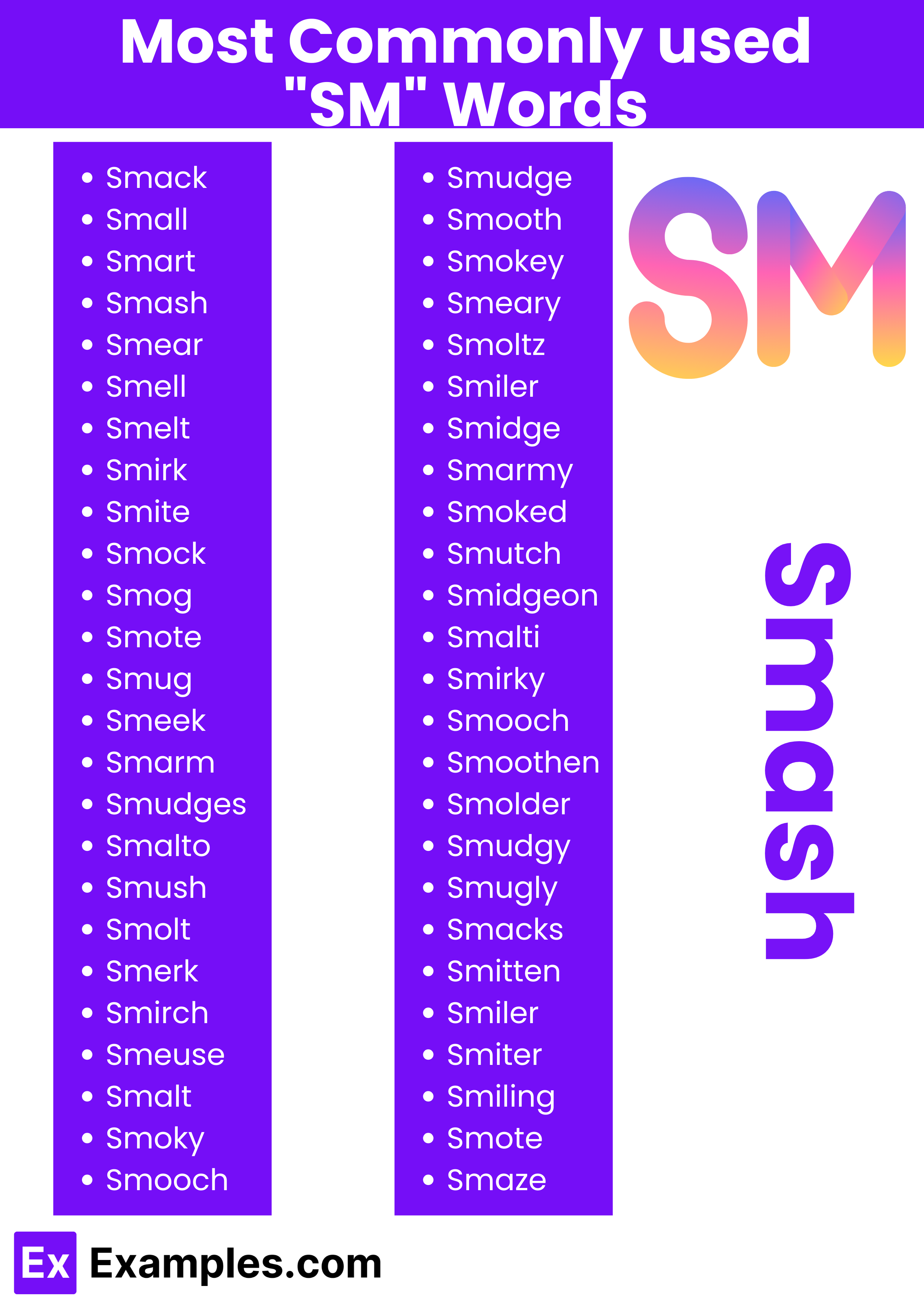 most commonly used sm words