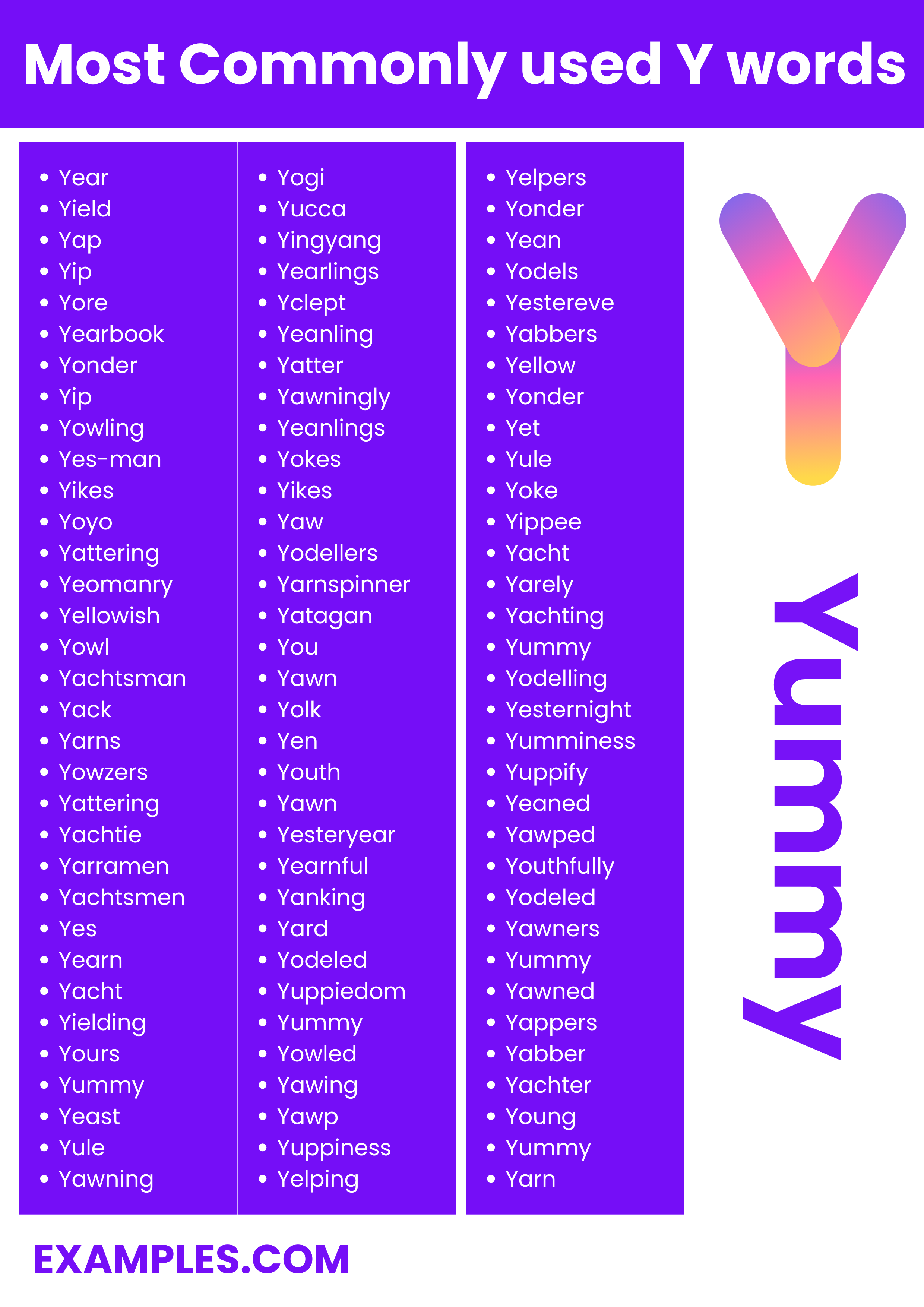 450+ Y Words, Meaning, PDF