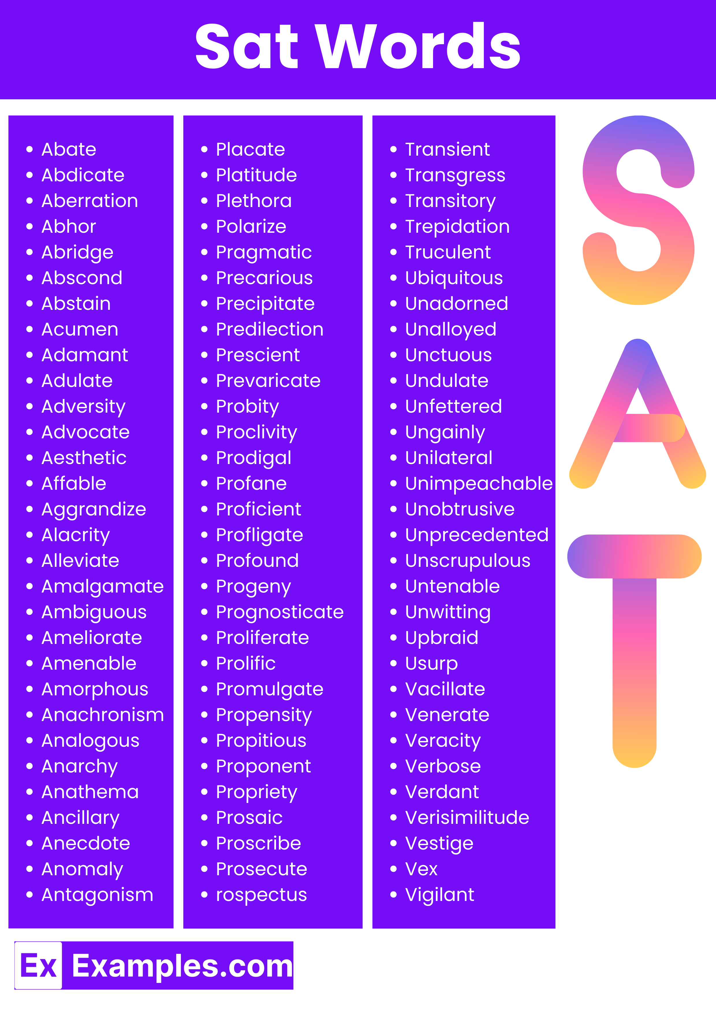 most commonly used a sat words