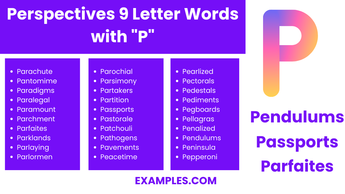 perspectives 9 letter words with p