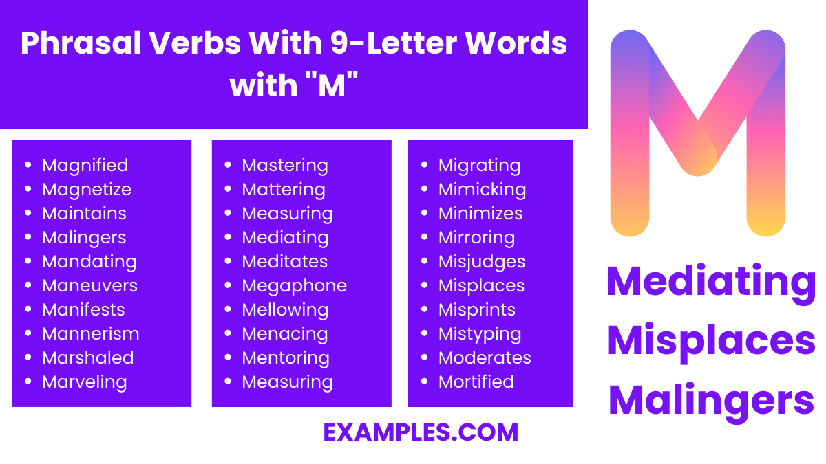 phrasal verbs with 9 letter words with m