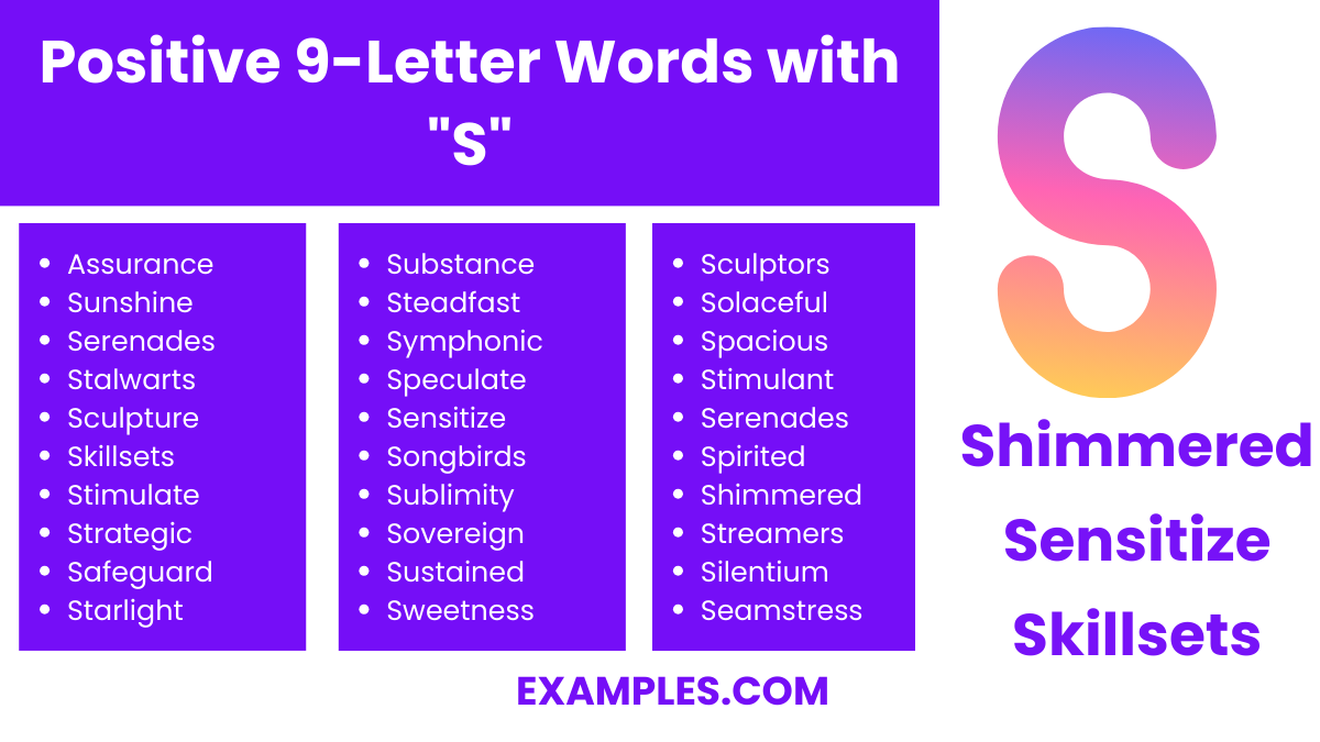 positive 9 letter words with s