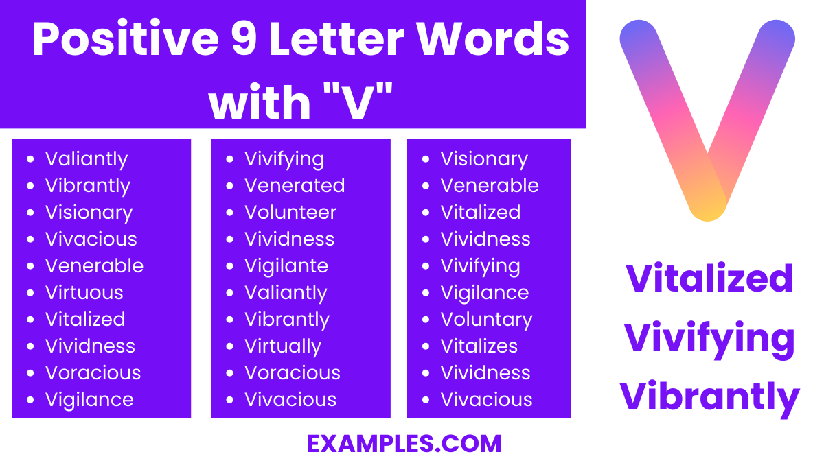positive 9 letter words with v