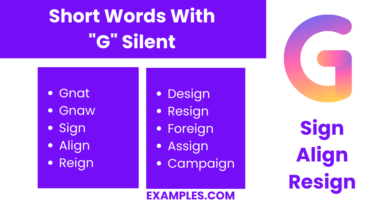 short words with g silent