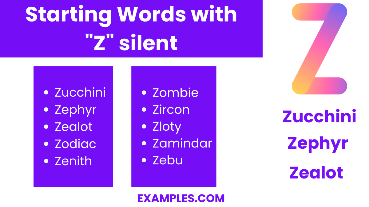 starting words with z silent 