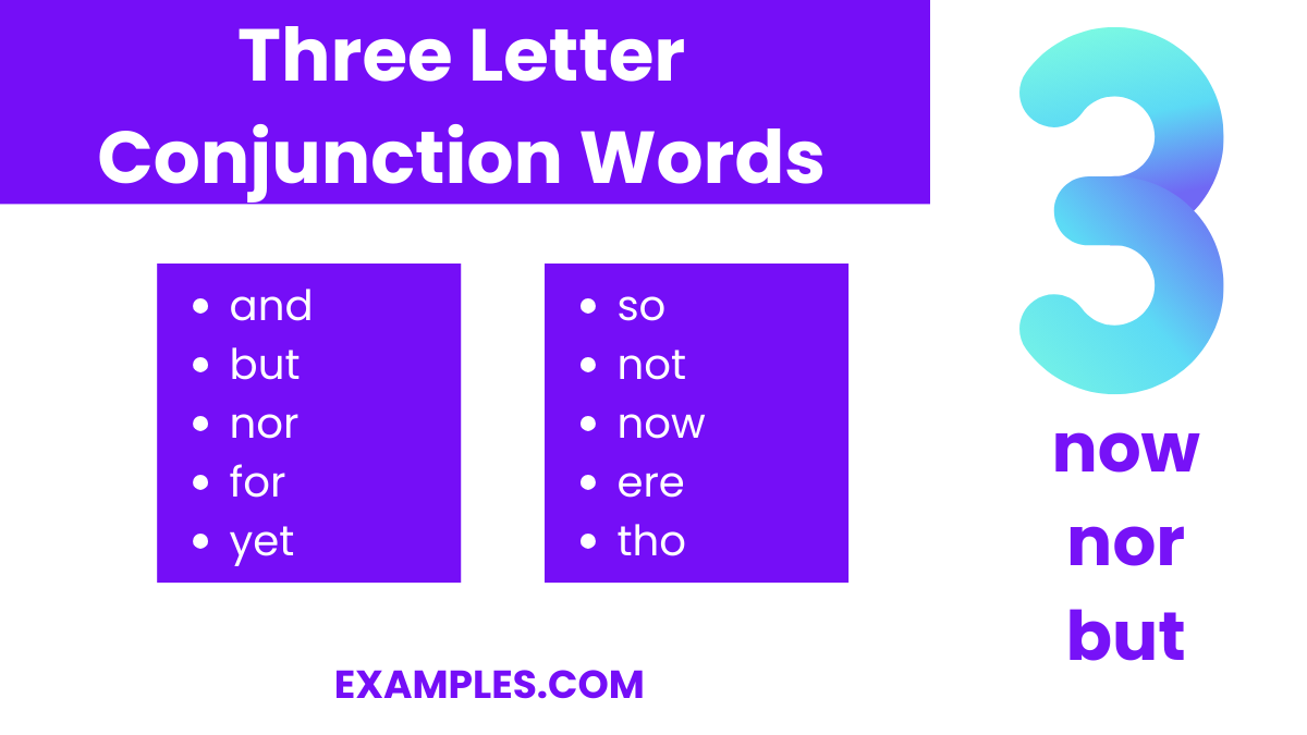 three letter conjunction words