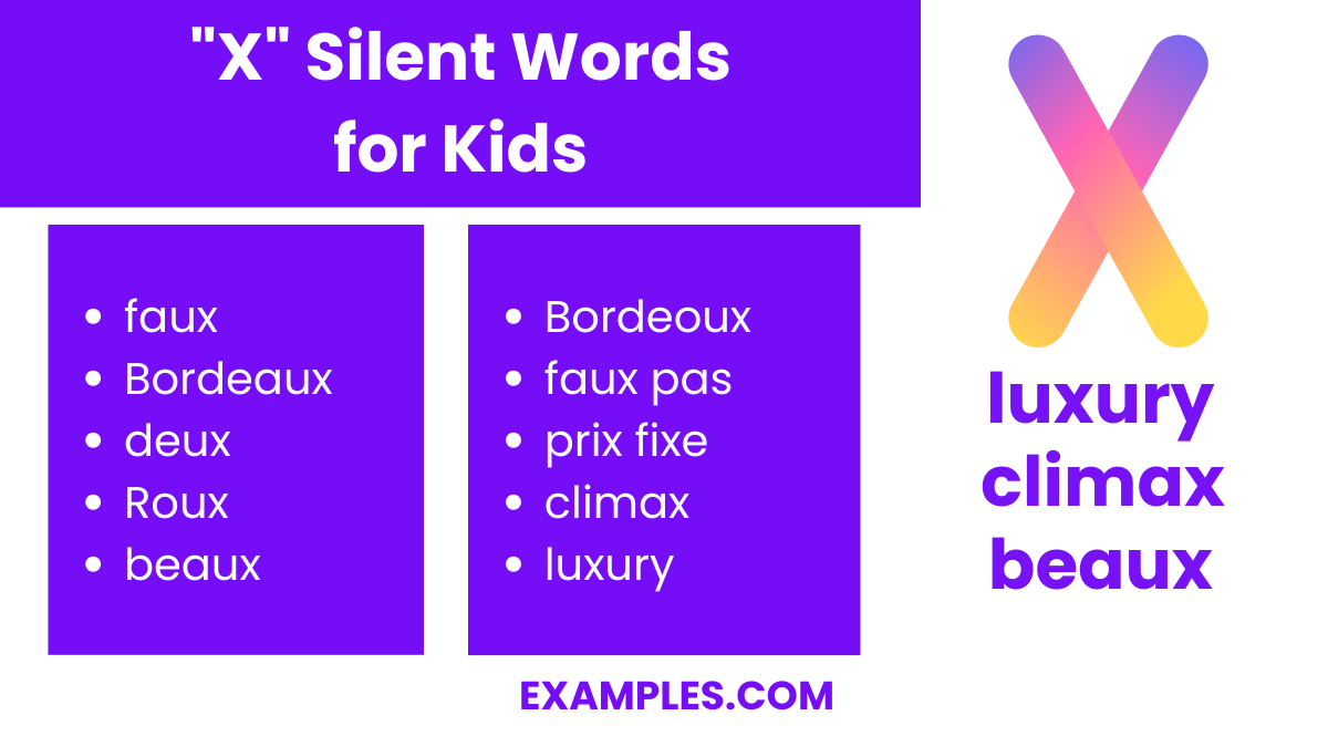 x silent words for kids