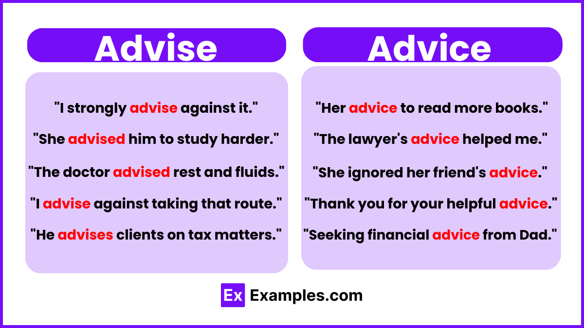 Advise vs Advice Examples
