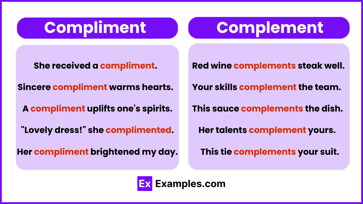 Compliment and Complement Examples