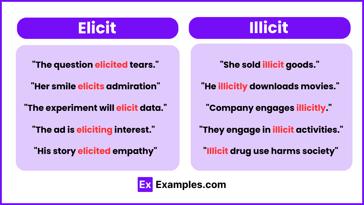 Elicit and illicit Examples
