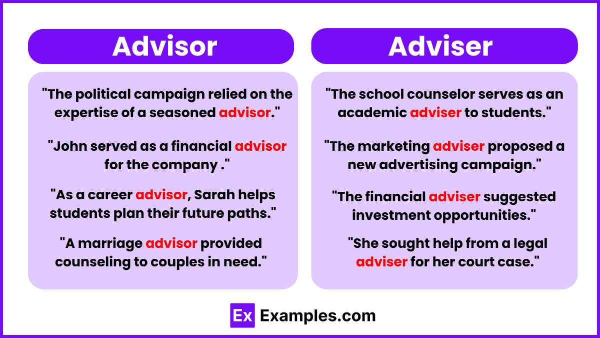 Advisor vs Adviser- Examples, Differences, Usage, Tips