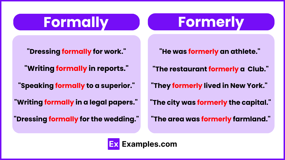 Formally and Formerly Examples
