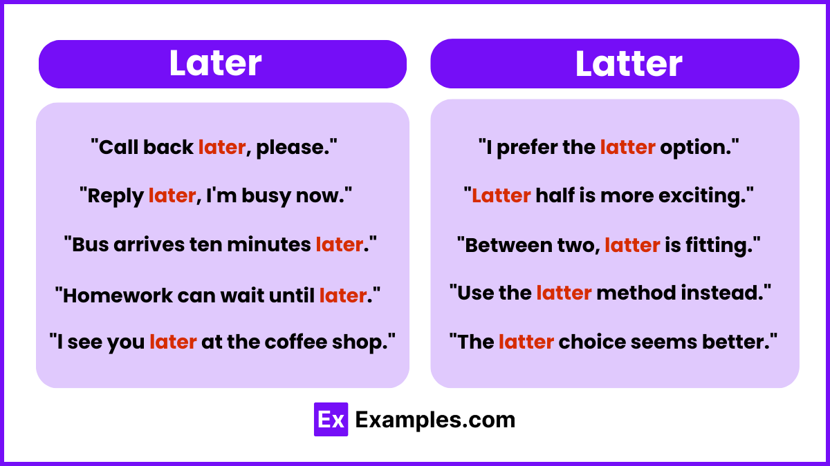 Later vs Latter Examples