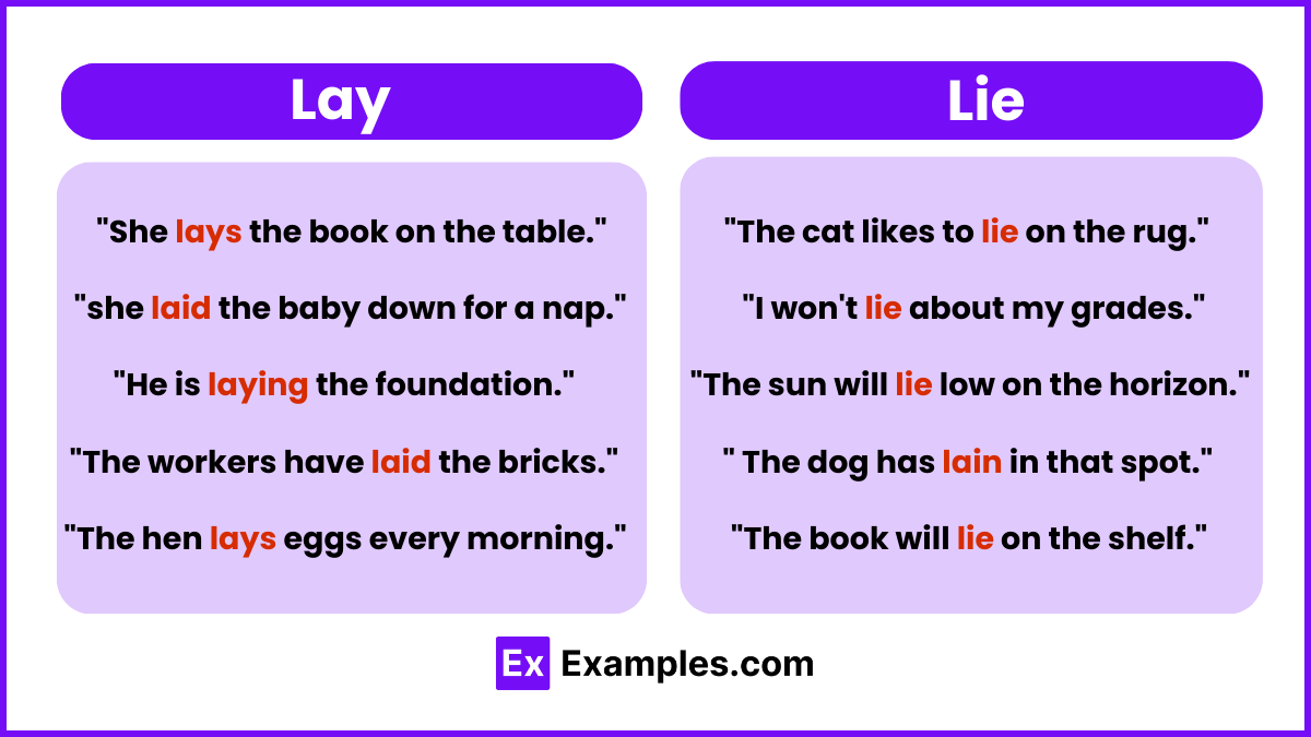 Lay and lie Examples