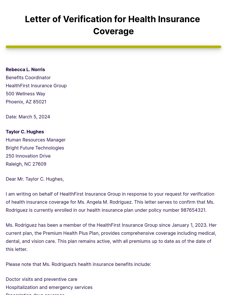 Care Benefits Verification Letter Sles Infoupdate