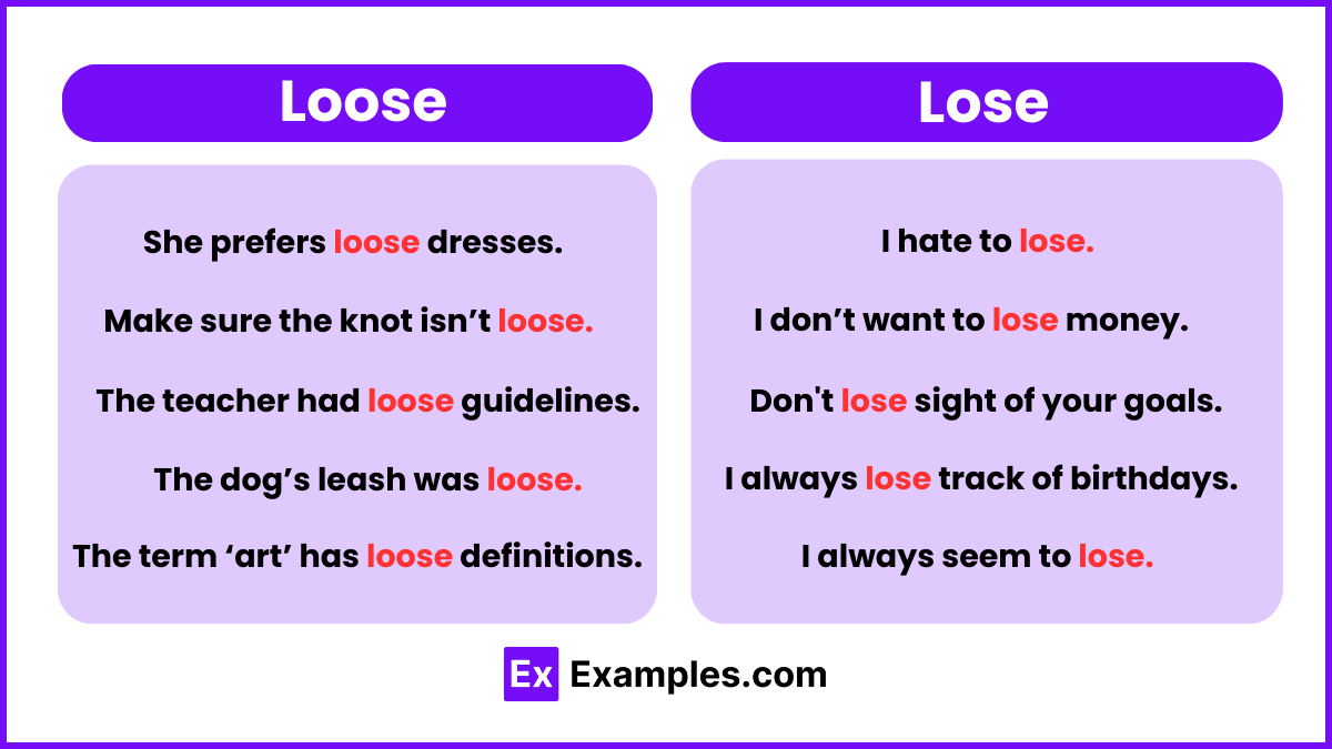 Loose and lose Examples