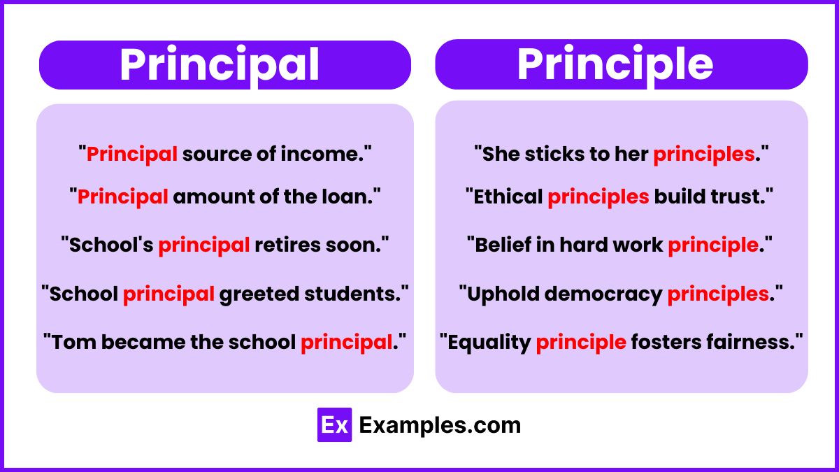 Principal vs Principle Examples