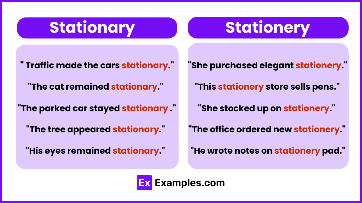 Stationary and Stationery examples