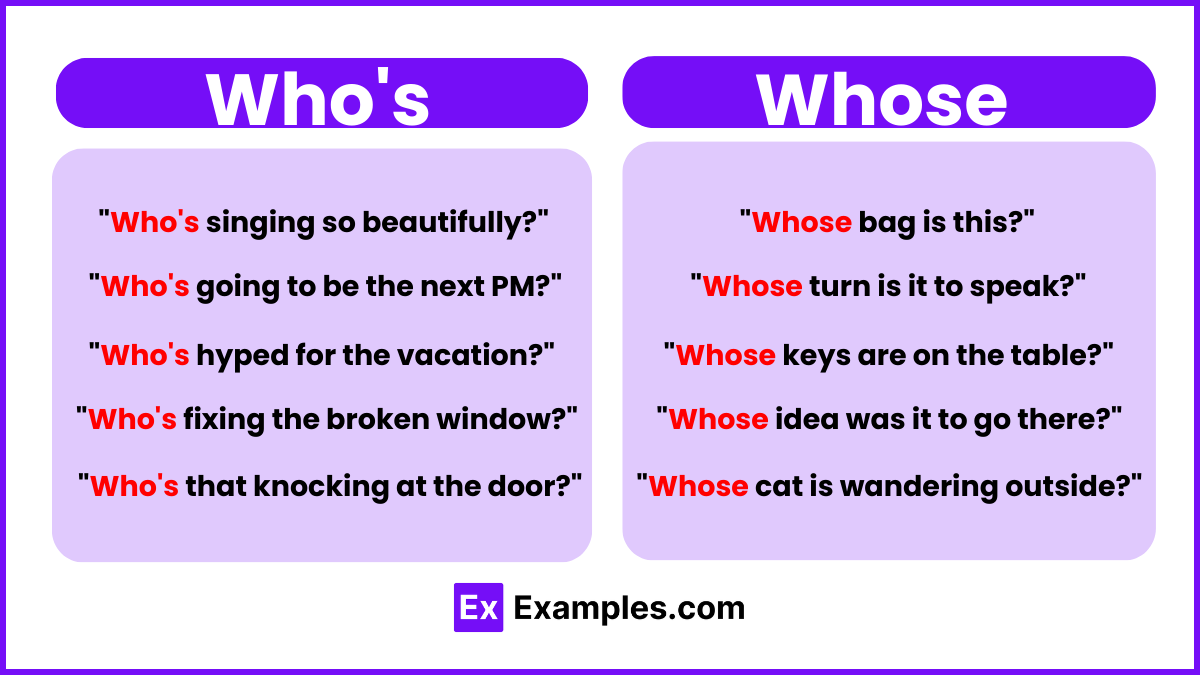 Who's vs Whose Examples