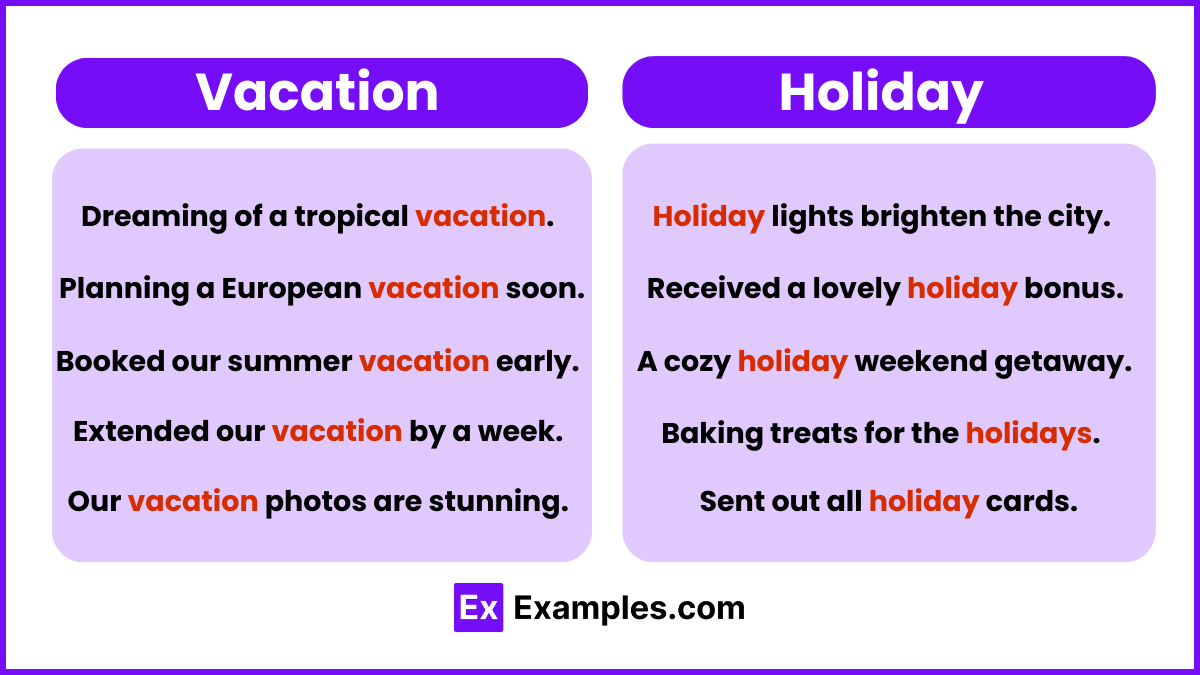 Vacation and Holiday Examples