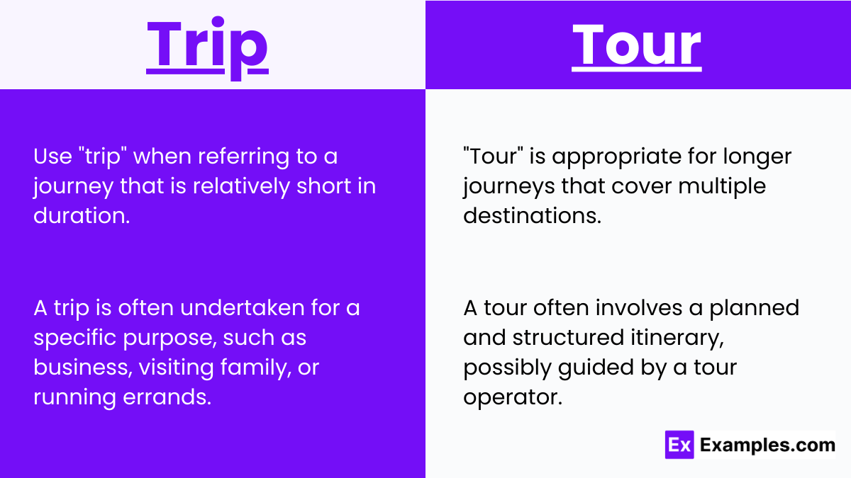 when to use trip and tour