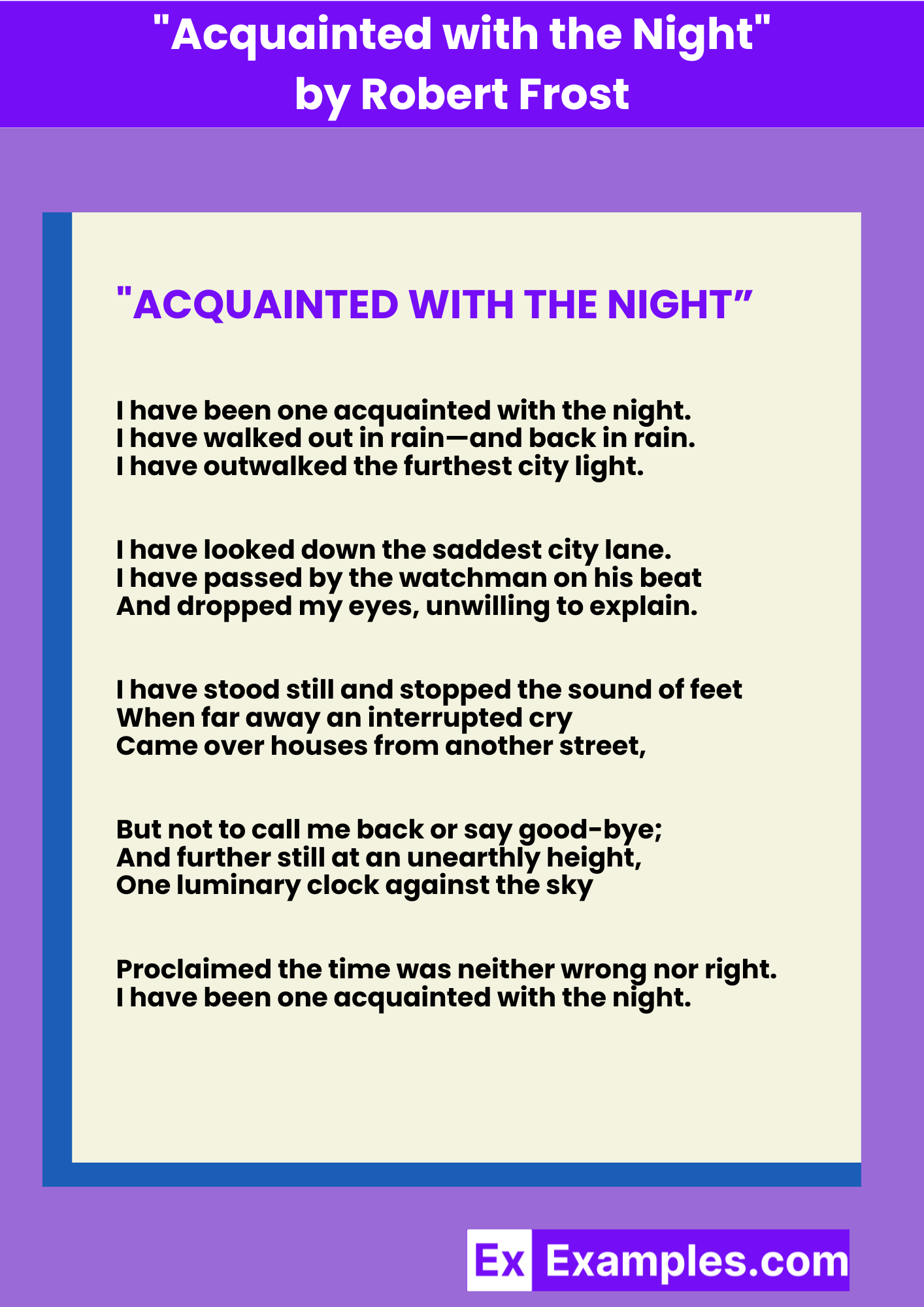 Acquainted with the Night by Robert Frost