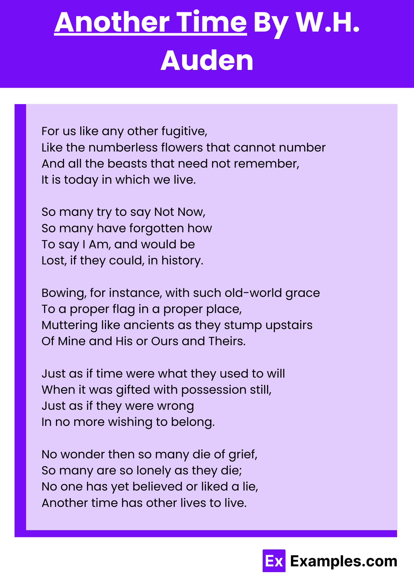 Another Time By W.H. Auden