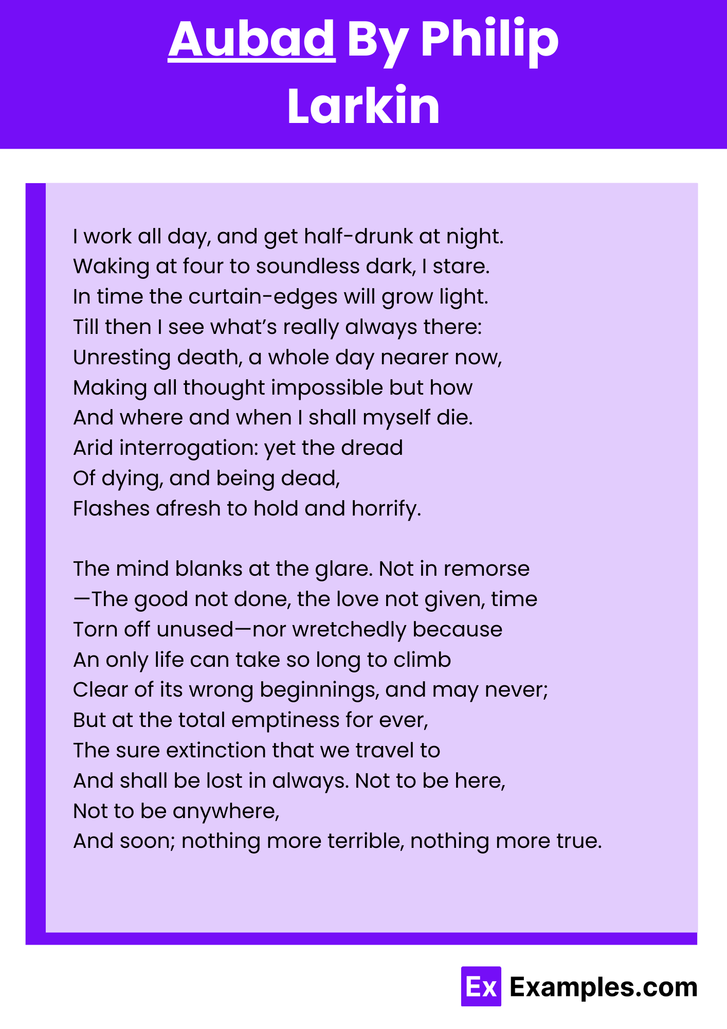 Aubade Poem by Philip Larkin, Download Pdf