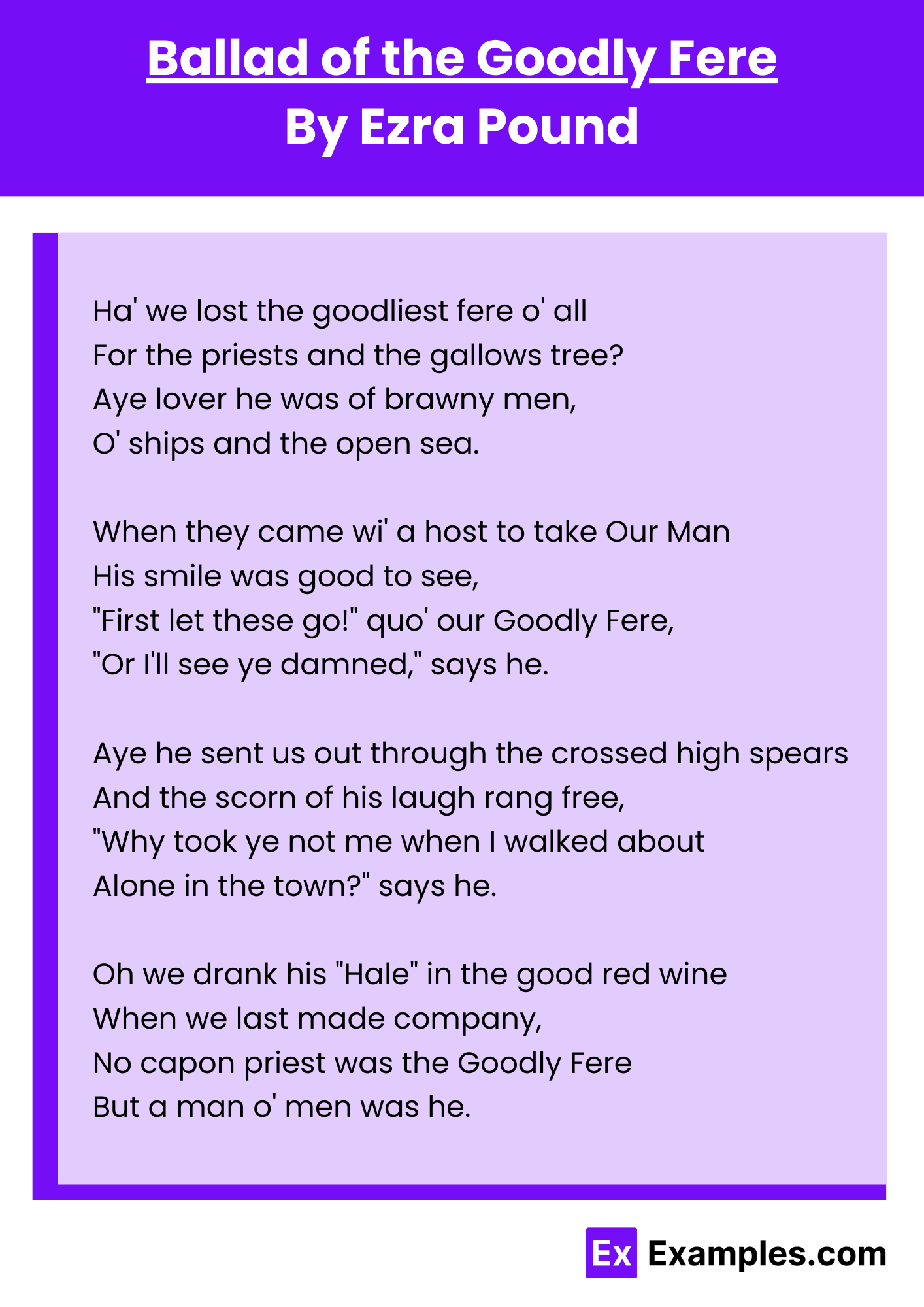 Ballad of the Goodly Fere By Ezra Pound