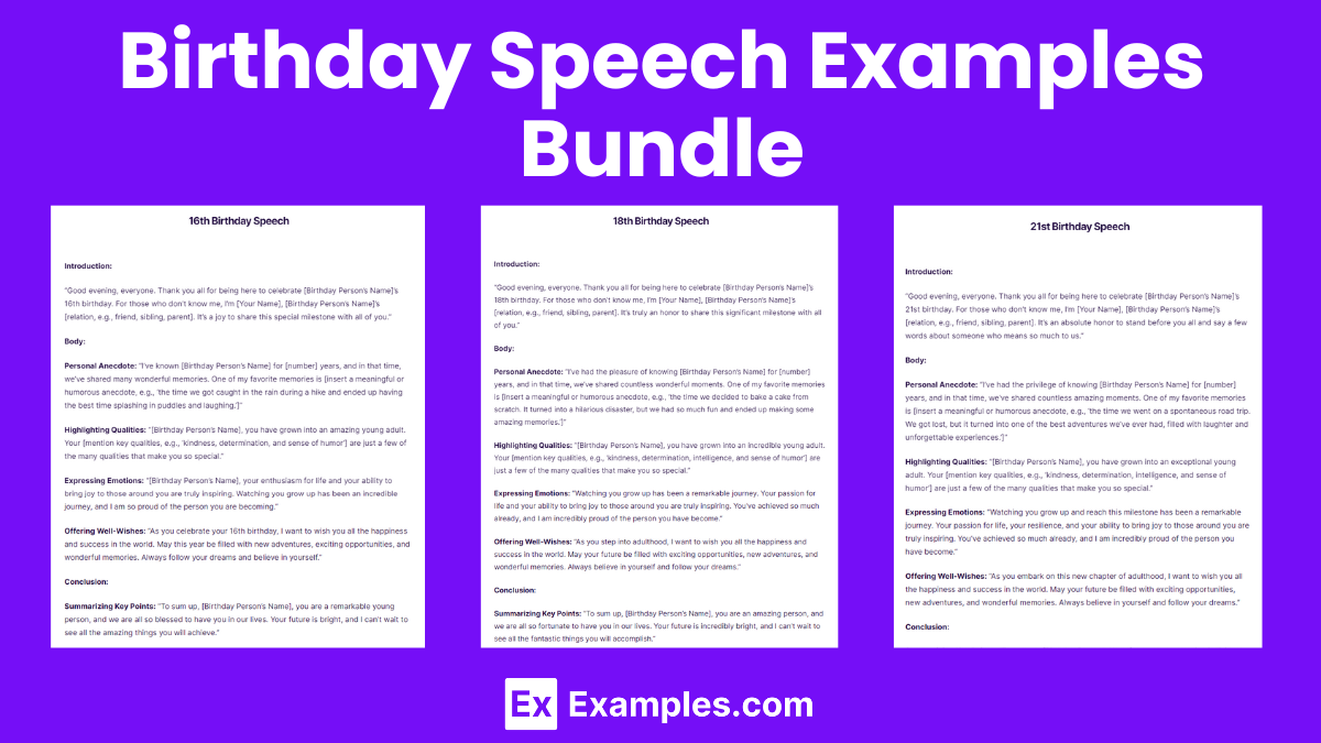 Birthday Speech Examples Bundle