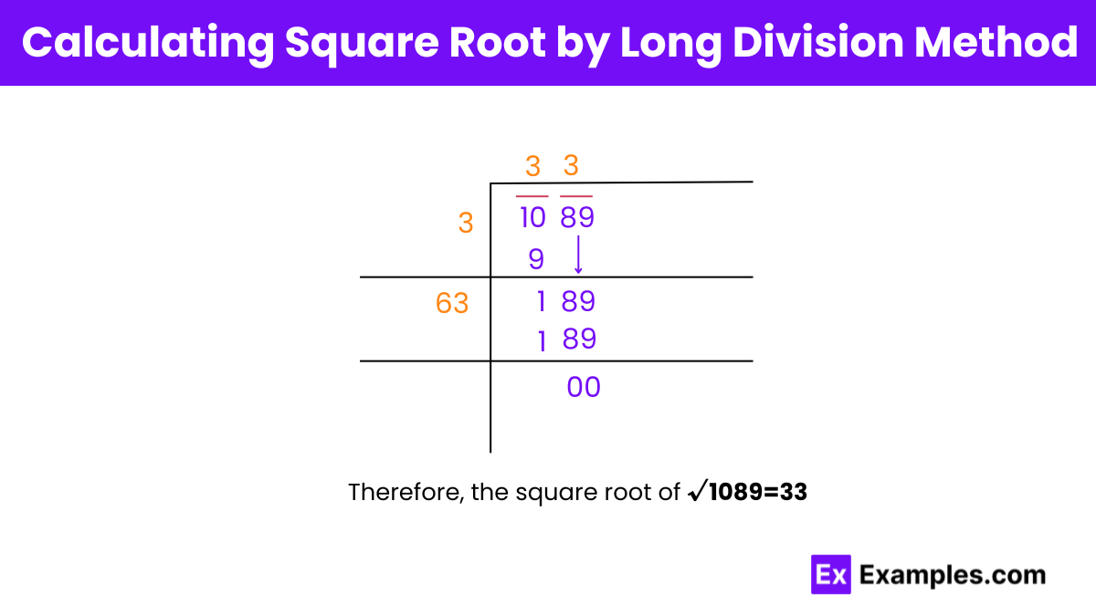 Calculating Square Root of 1089 by Long Division Method (1)