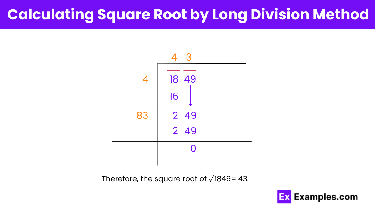 Calculating Square Root of 1849 by Long Division Method