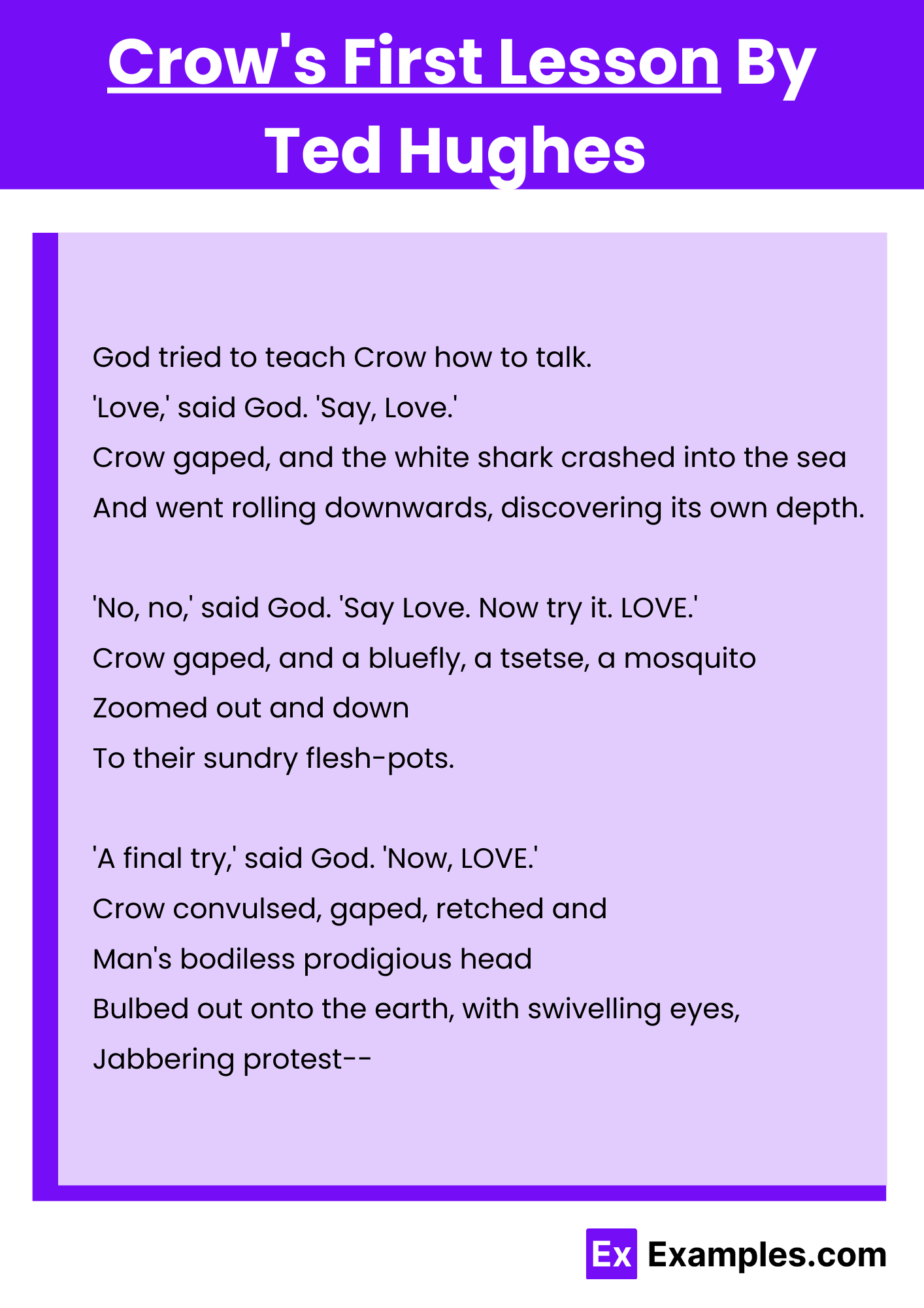 Crow's First Lesson By Ted Hughes
