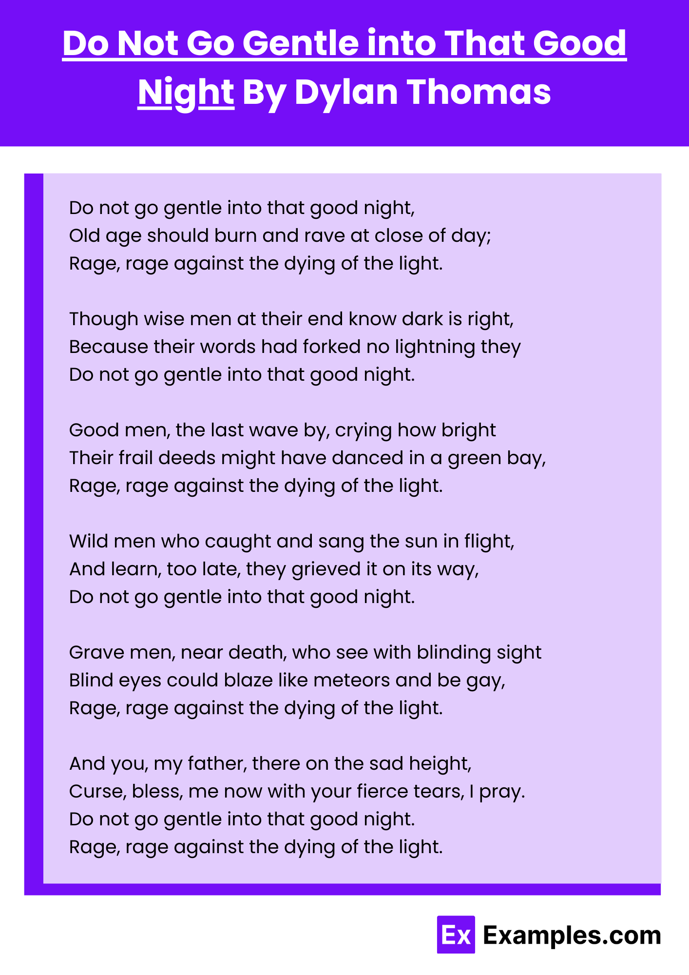 Do Not Go Gentle into That Good Night By Dylan Thomas