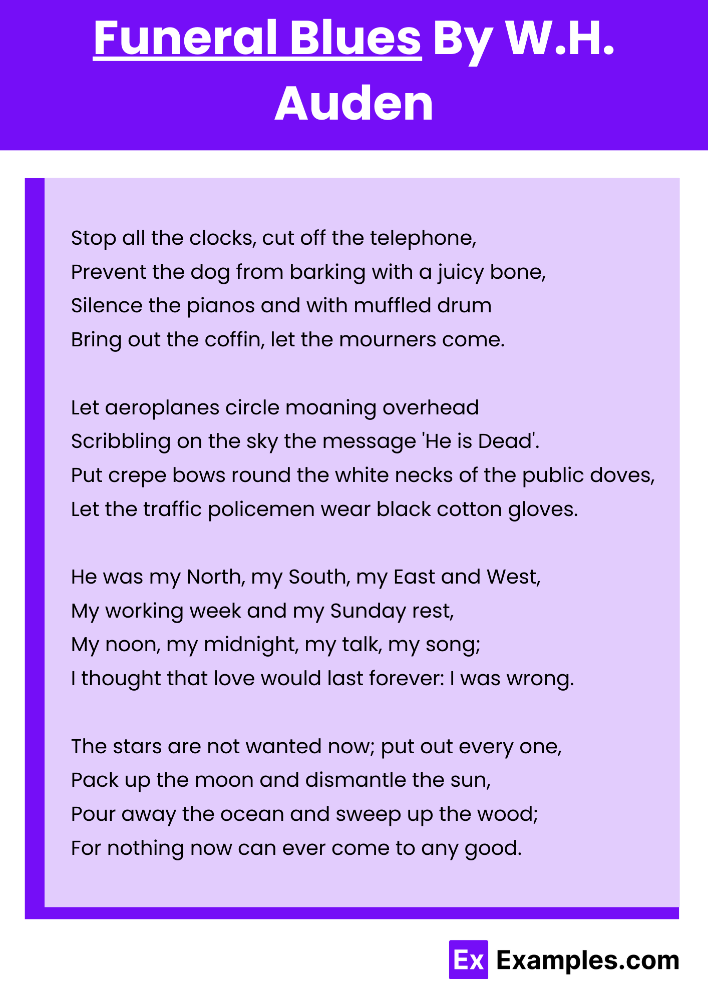 Funeral Blues By W.H. Auden