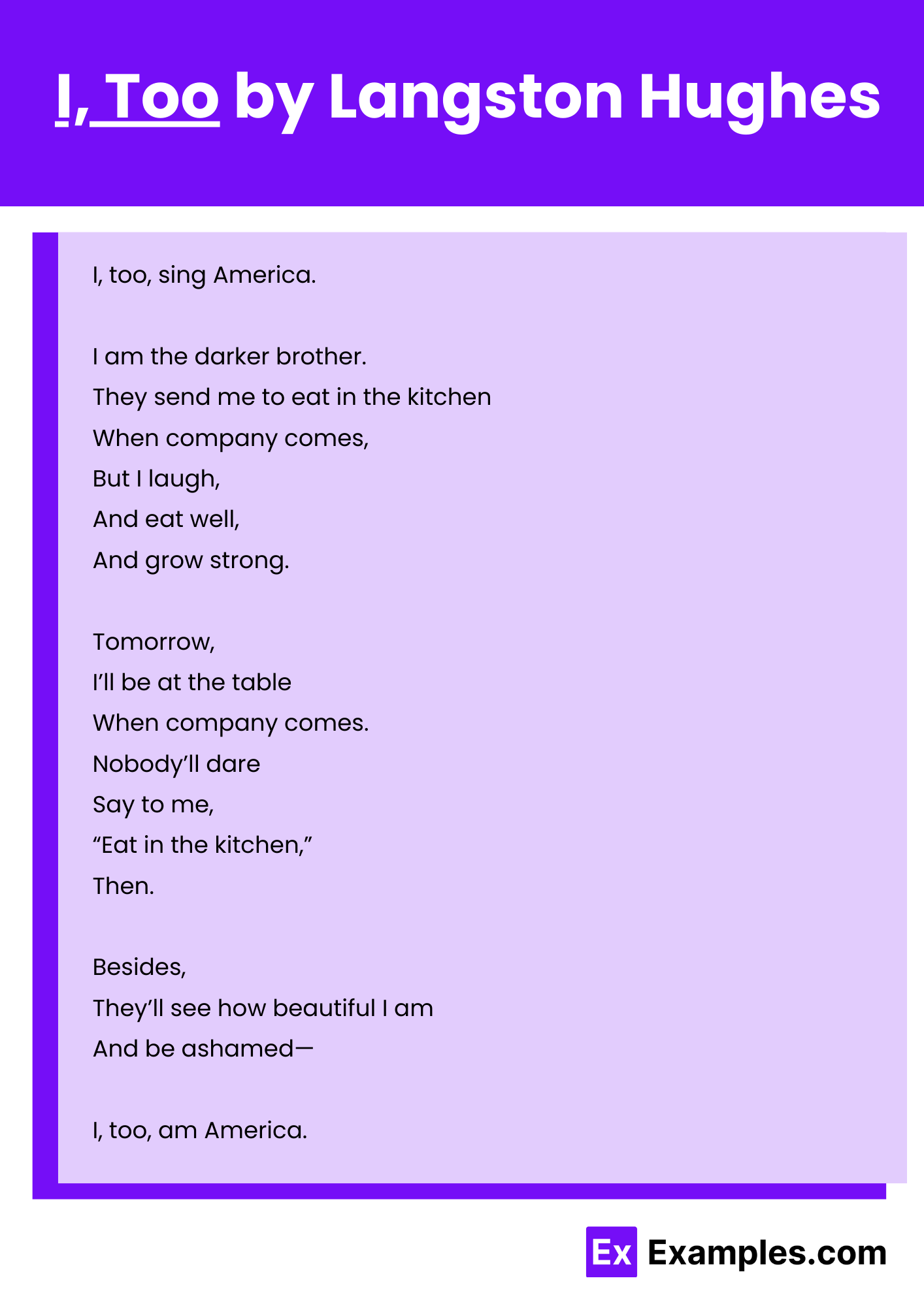 I, Too by Langston Hughes