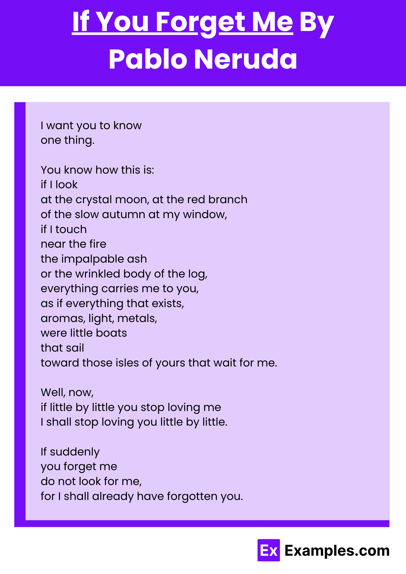 If You Forget Me By Pablo Neruda