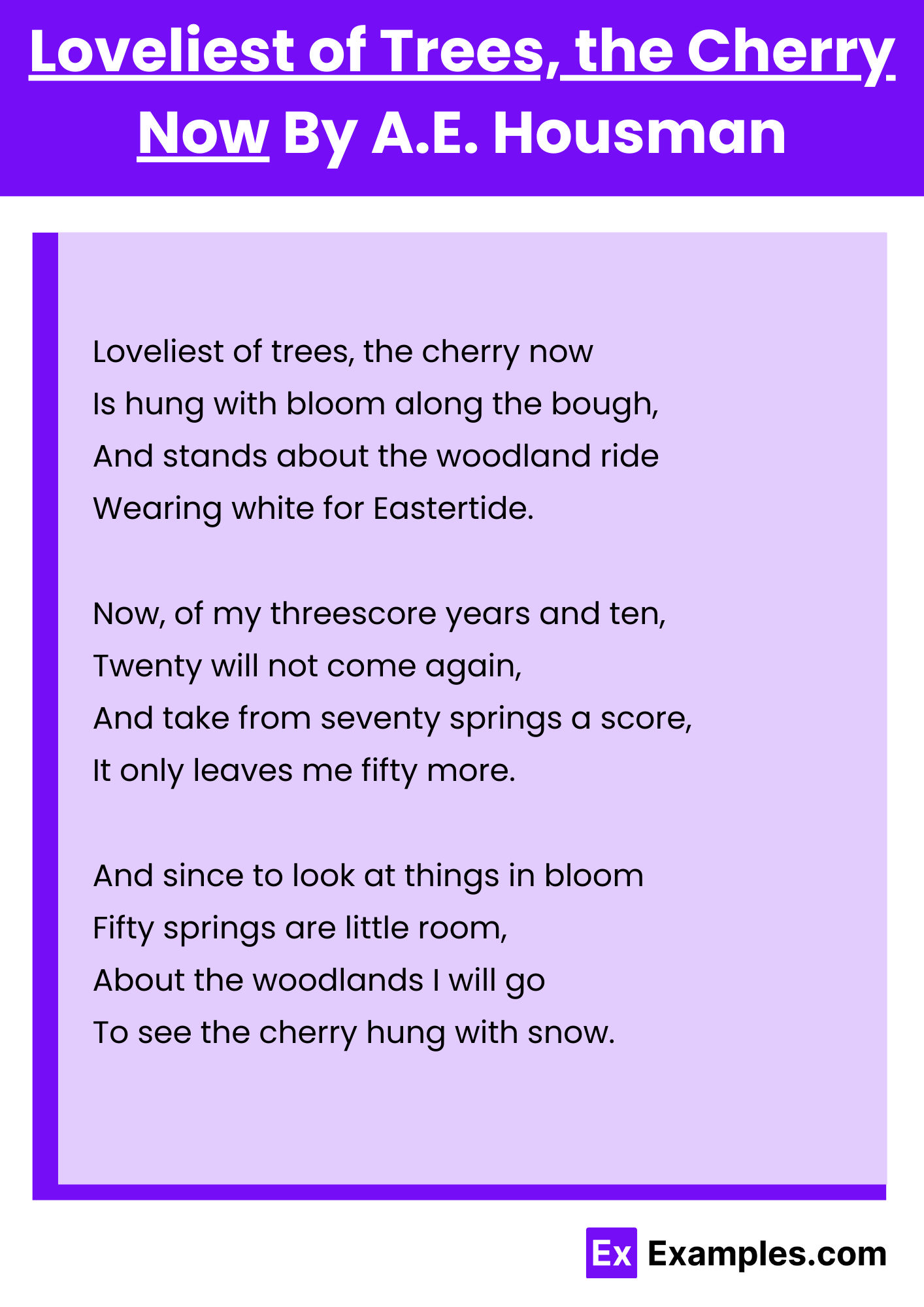 Loveliest of Trees, the Cherry Now By A.E. Housman