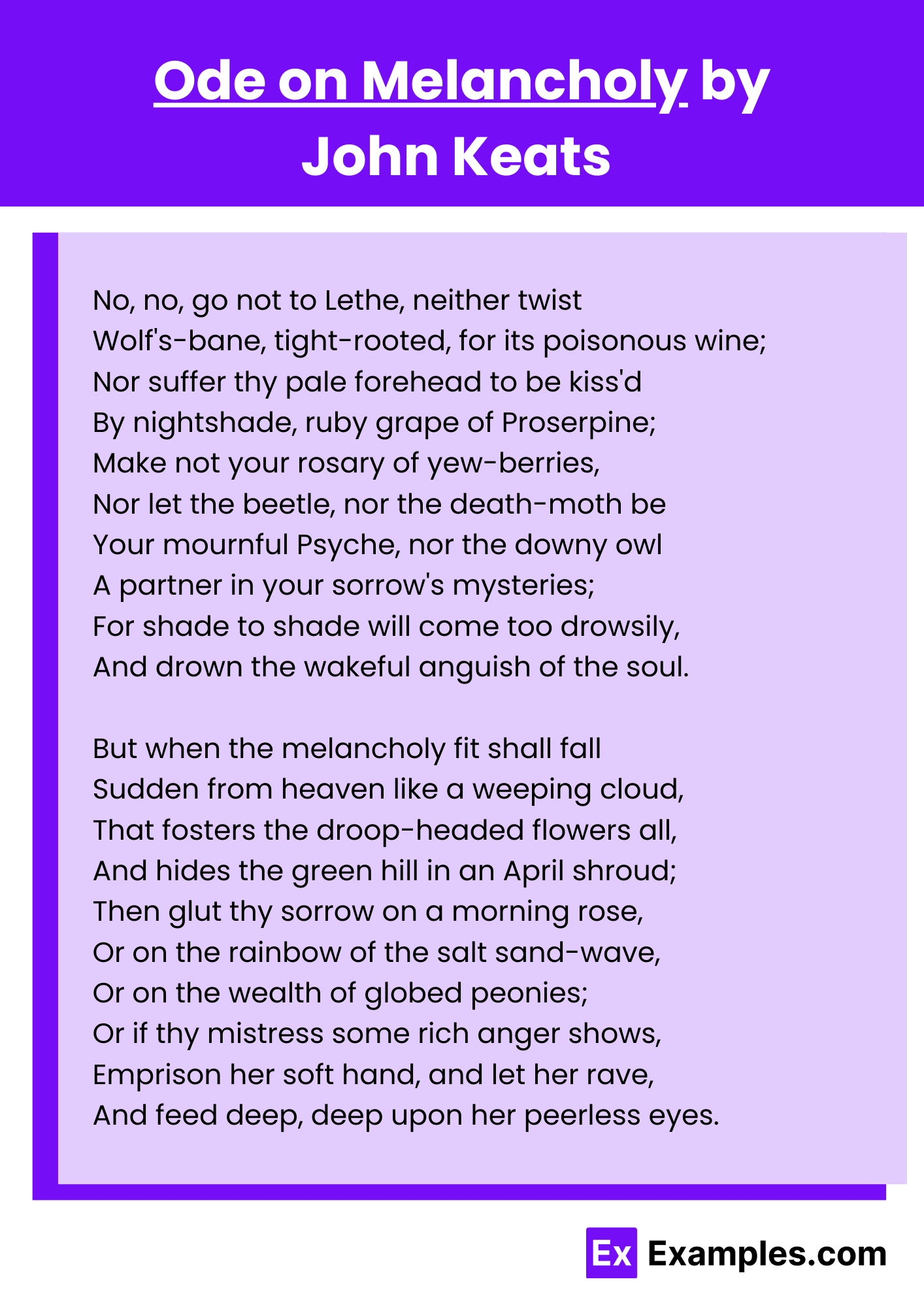 Ode on Melancholy by John Keats