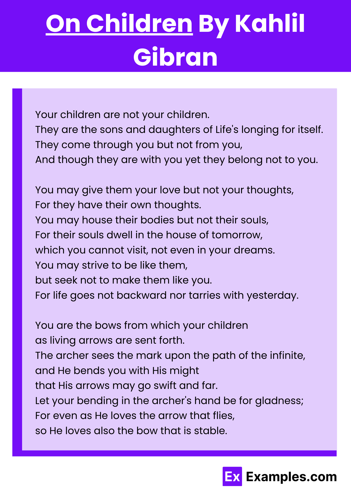 On Children By Kahlil Gibran