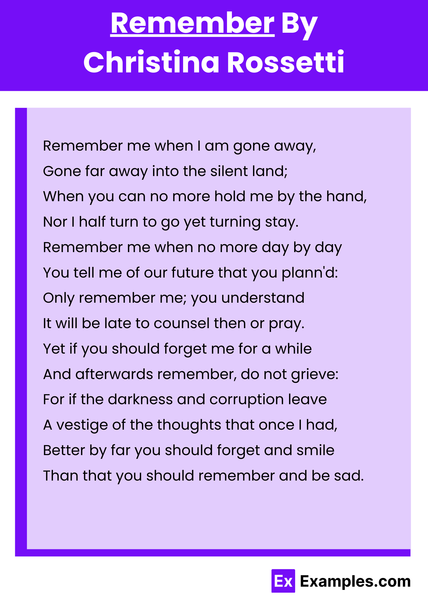 Remember By Christina Rossetti